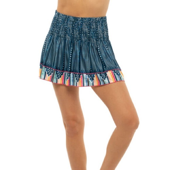 Lucky in Love Long Borderline Smocked Skirt Women Dark Blue Multicolored Size XS - Picture 1 of 10